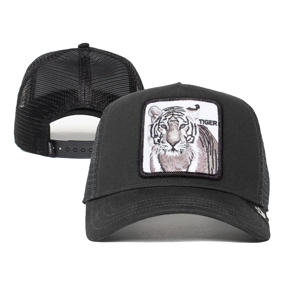 The Farm Unisex Original Adjustable Snapback Trucker Hat, Black (White Tiger), One Size. Goorin Bros