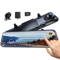 PELSEE 12" 4K Mirror Dash Cam with Backup Camera, 2160P Full HD Rearview Mirror Camera, Dual Dash Cam Front and Rear Cameras for Cars, Voice Control, Parking Monitoring, Free 32GB Card & GPS
