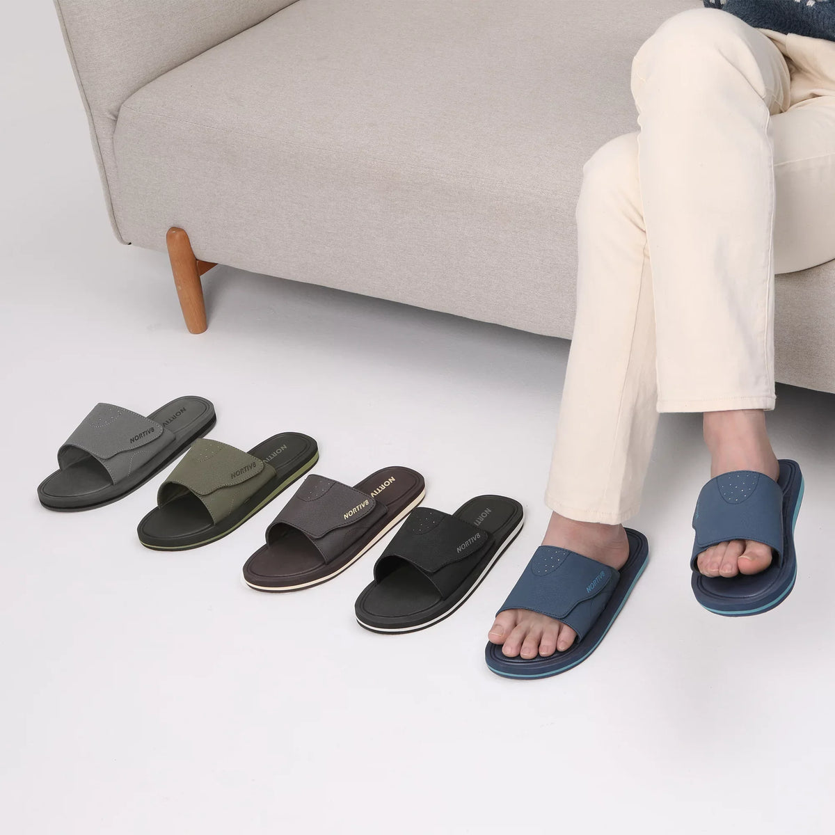 Nortiv8 Men's Memory Foam Adjustable Slide Sandals Comfort Lightweight Summer Beach Sandals Shoes FUSION GREY Size 11
