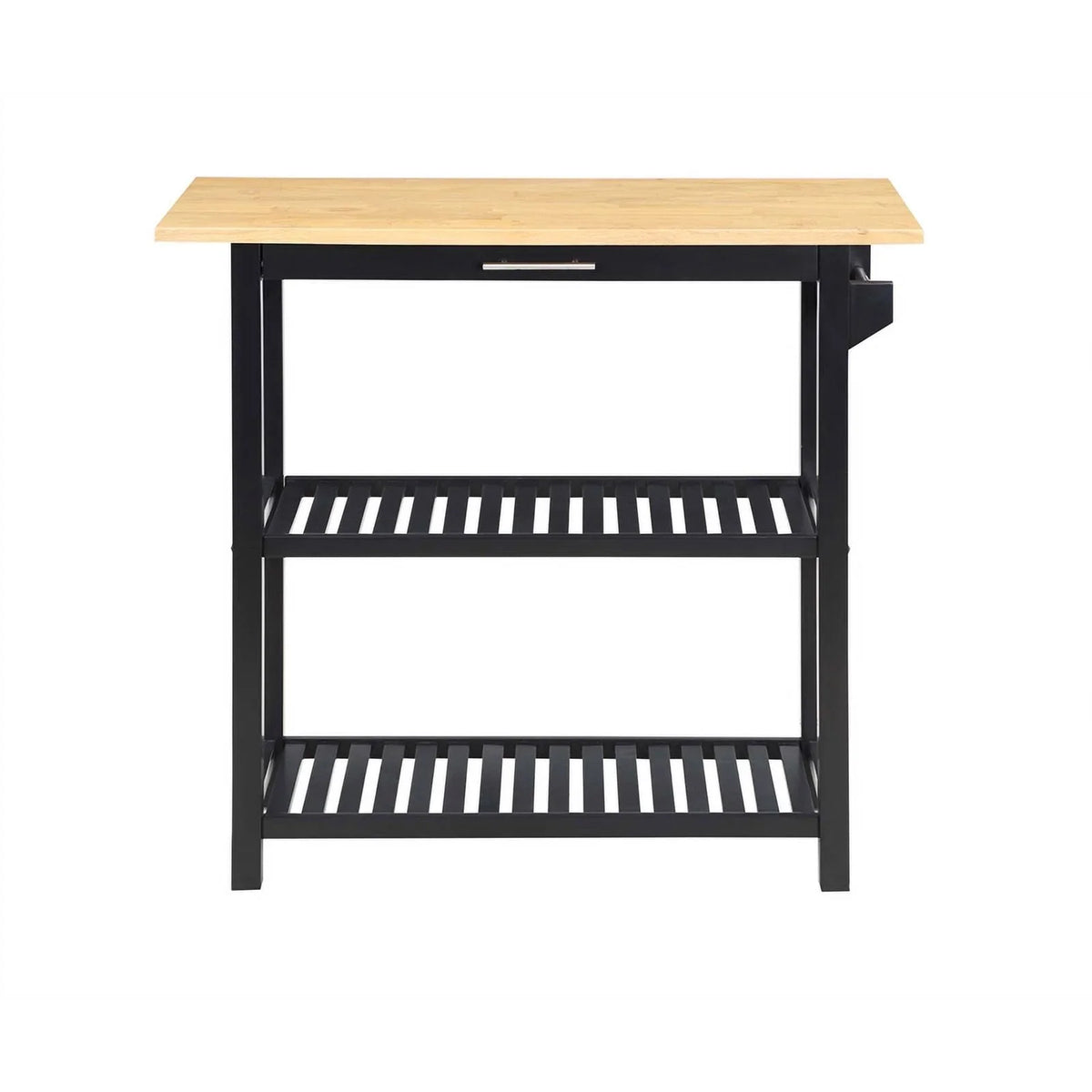 Pemberly Row 3-Tier Butcher Block Kitchen Prep Island with Drawer- Black Wood