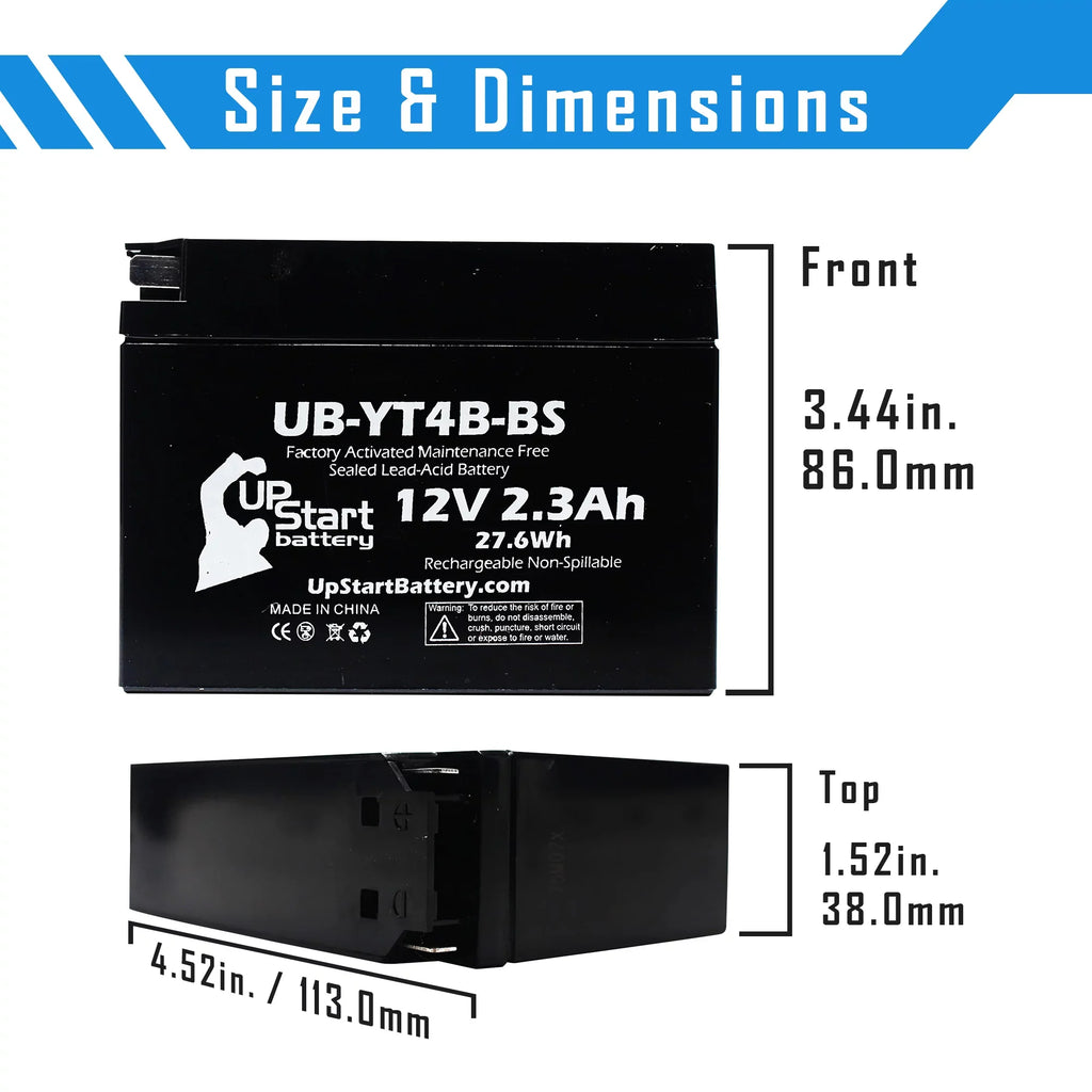 3 Pack - YT4B-BS Battery Replacement for (2.3Ah, 12v, Sealed) Factory Activated, Maintenance Free Battery - appropriate with 2015 Yamaha SR400, 2008 Suzuki DR-Z70, 2009 Suzuki DR-Z70