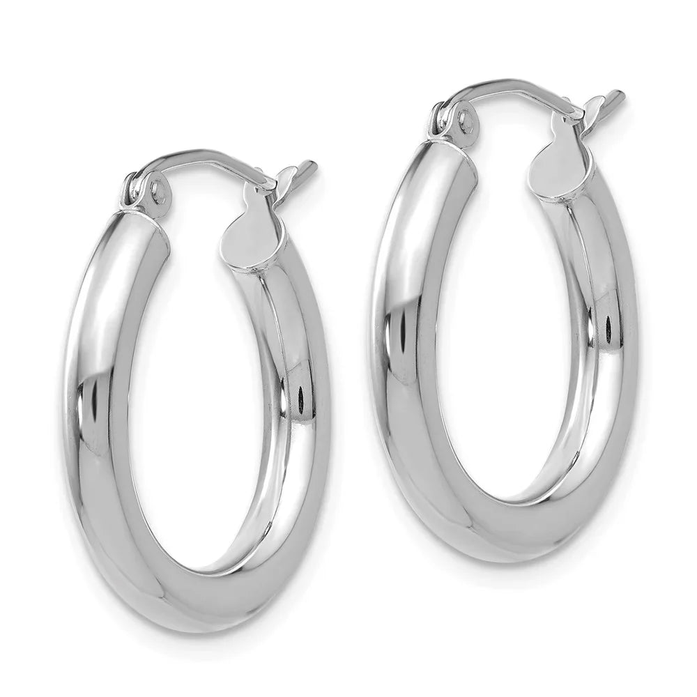 Real 14kt White Gold Polished 3mm Lightweight Tube Hoop Earrings; for Adults and Teens; for Women and Men