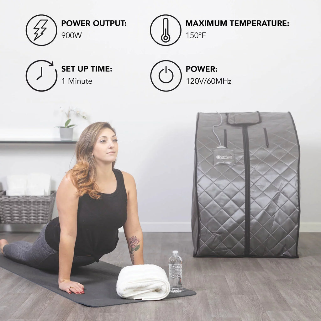 Heat Wave Rejuvenator Portable Personal Sauna with FAR Infrared Carbon Panels, Heated Floor Pad, Canvas Chair