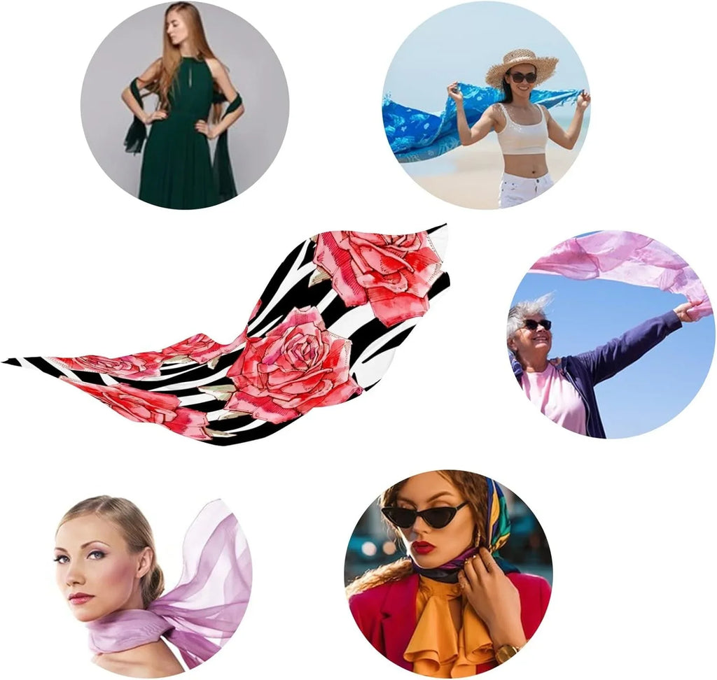 Hyjoy Watercolor Red Roses Long Silk Neck Scarf Lightweight Shawl Wrap Scarves for Women Girls