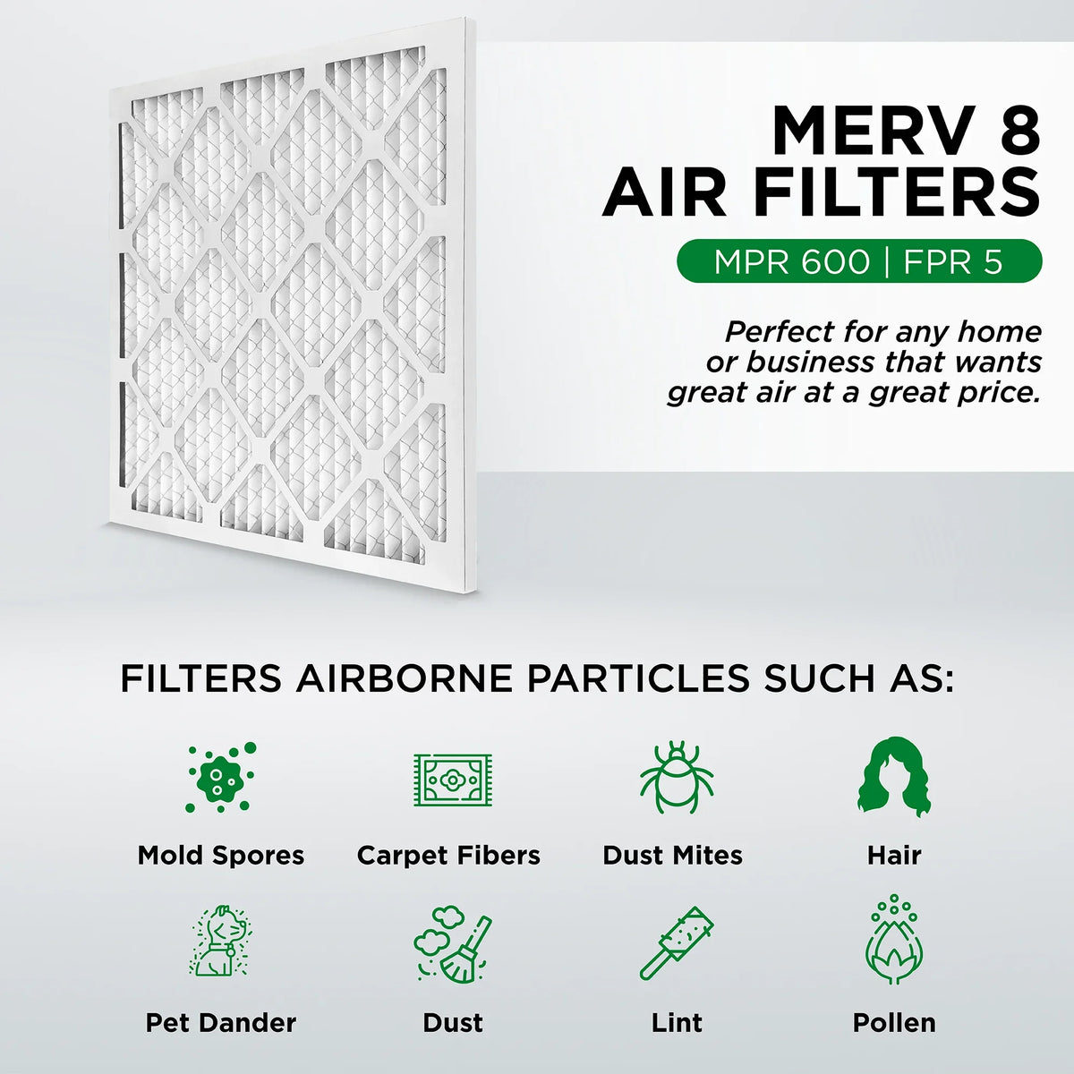 (Actual Size: 11.75 x 24.75 x 0.75 Inches). Quantity 6. Pamlico Air 12x25x1 MERV 8 Pleated AC Furnace Air Filters