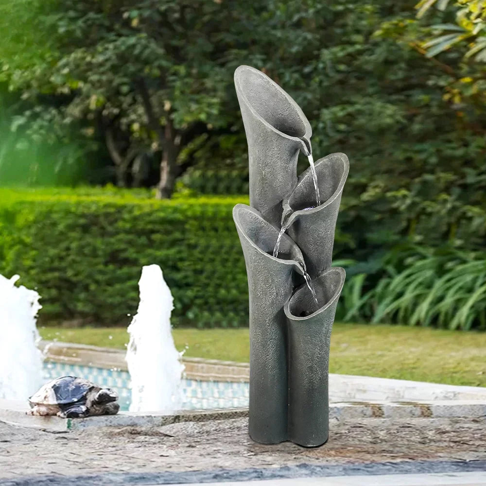 Outdoor moisture Fountain with LED Lights 33.4" H Curved Cascading Indoor, Waterfall Garden Fountain with Built-in Quiet Pump Perfect Garden liquid Feature, Patio Fountain