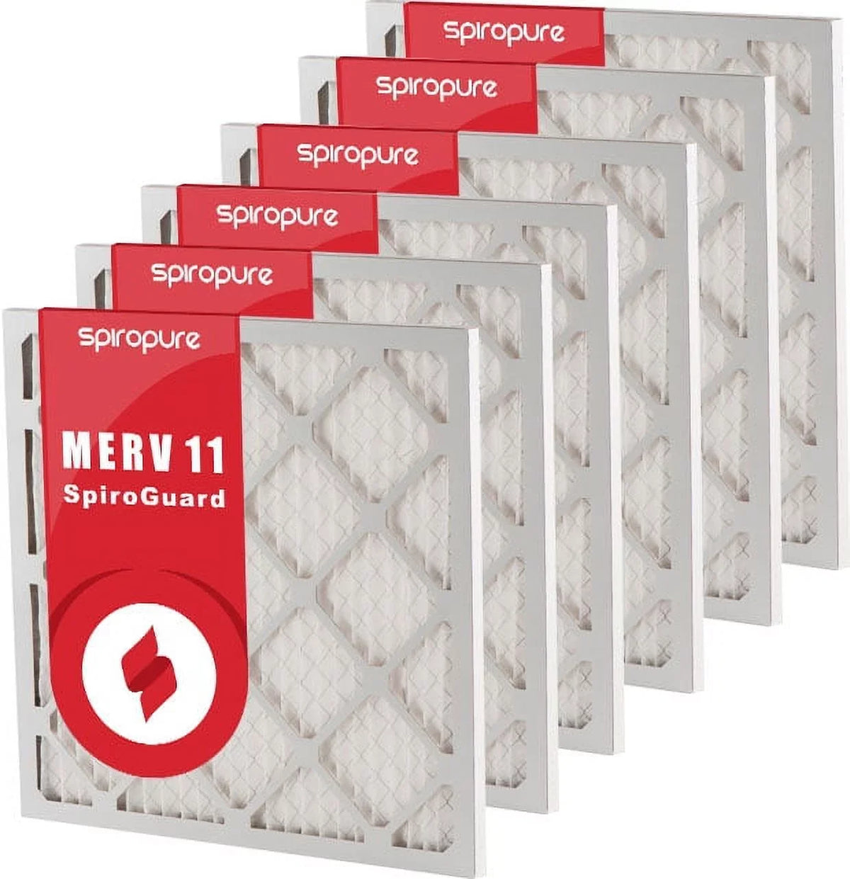 SpiroPure 20x23.5x1 MERV 11 Pleated Filter Air Filters - Made in USA (6 Pack)