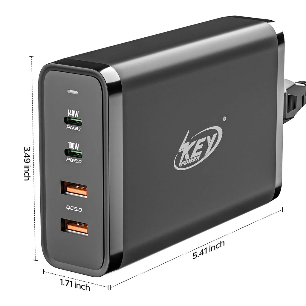 Key Power 245W USB C Charger Station, 140W PD 3.1 GaN Type C Power Adapter with 4Port Fast Charge for Macbook Air/ Pro 16",  XPS, iPad, iPhone, Galaxy, Steam Deck