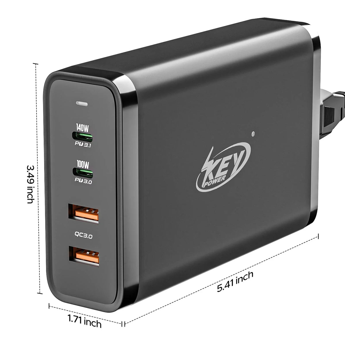 Key Power 245W USB C Charger Station, 140W PD 3.1 GaN Type C Power Adapter with 4Port Fast Charge for Macbook Air/ Pro 16",  XPS, iPad, iPhone, Galaxy, Steam Deck