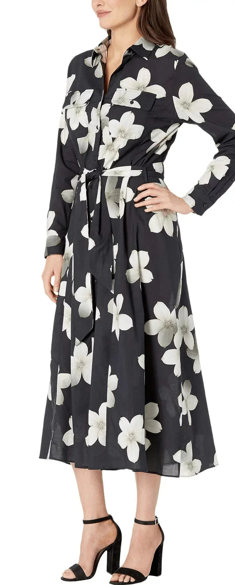Ralph Lauren BLACK/WHITE Villa Floral Maxi Shirtdress protector-up, US X-Large