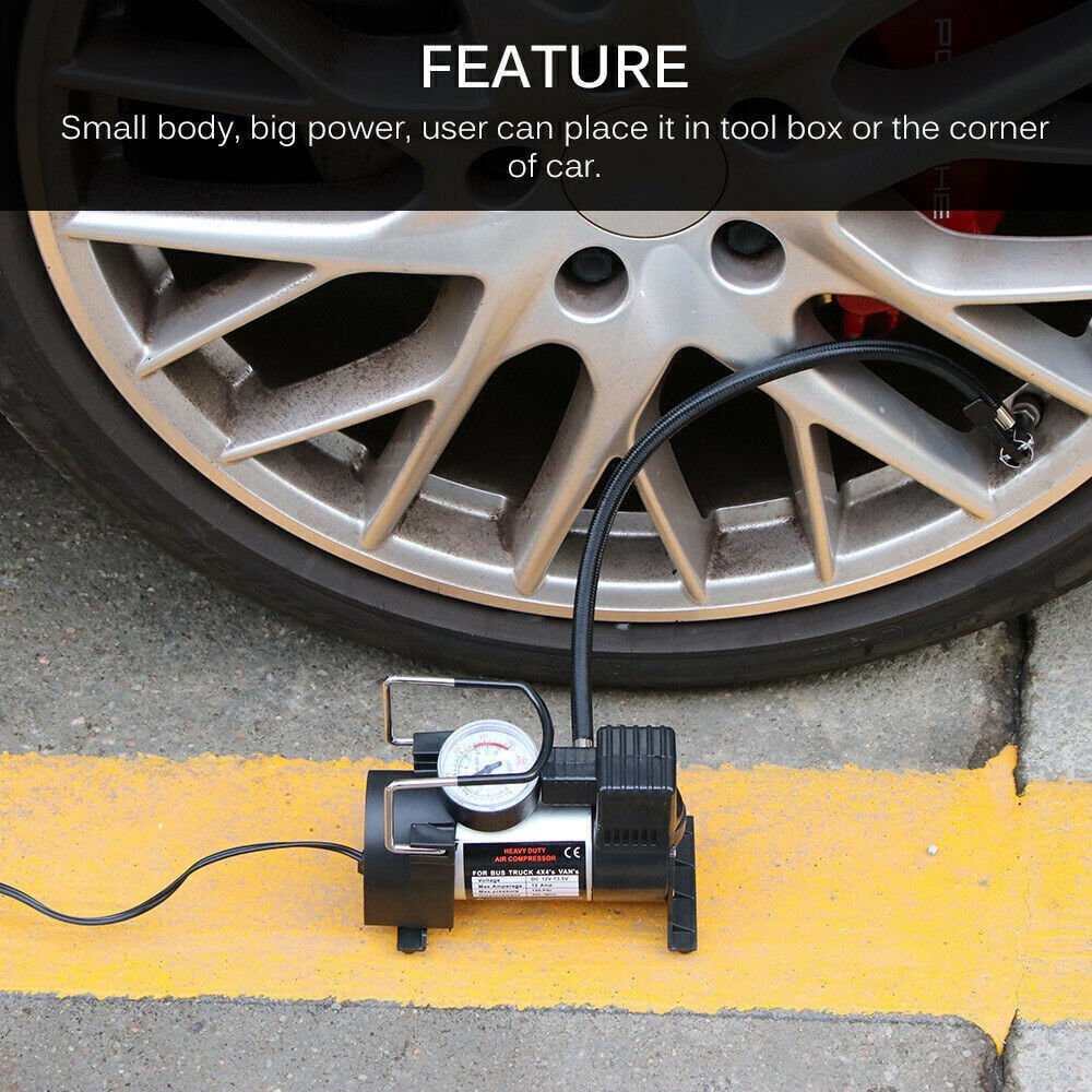 Jahy2Tech Black Portable Air Compressor 12V Electric Pump Quick Inflation 280W Roadside Assistance