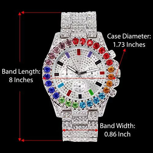 Iced Out Colourful Rainbow Flame Collection (ST10327CO-C SLV). Charles Raymond Iced Out Mens Color on Blast Watch Single or Combo Sets with Blinged Out Bracelets Set