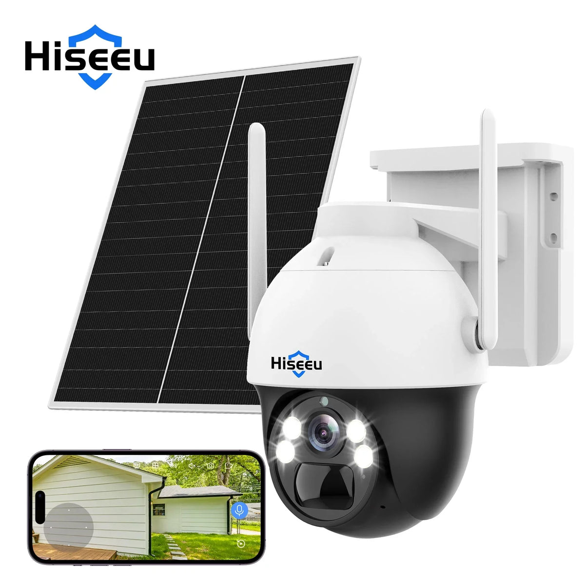 Hiseeu Rechargeable Battery 2K/3MP Solar Wireless Security Camera,360 View Pan/Tilt,8X digital zoom,2-Way Audio,Color Night Vision,Spotlights,SD Card Slot,Smart AI Detection