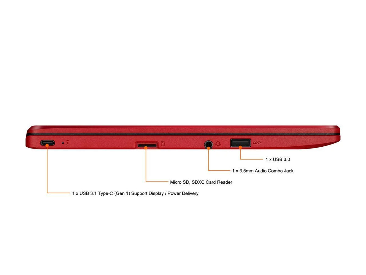 Chromebook Laptop in Red, 12,  Celeron, 32GB Flash Storage, 4GB RAM, C223NA-DH02-RD