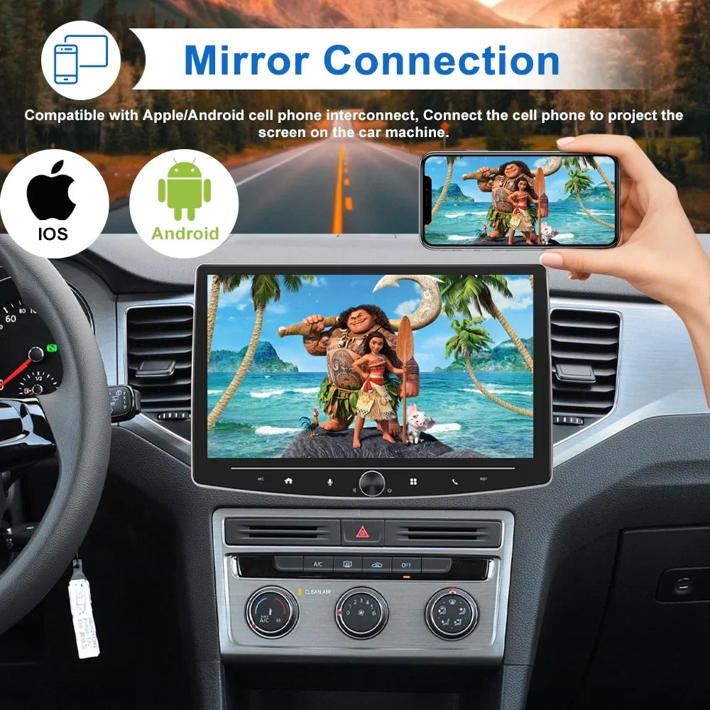Single 1 Din 10 Inch Touch Screen Car Stereo Radio with  Carplay Android Auto Mirror Link HD Multimedia Player Bluetooth USB FM Audio Receiver USB including AHD Reversing Camera