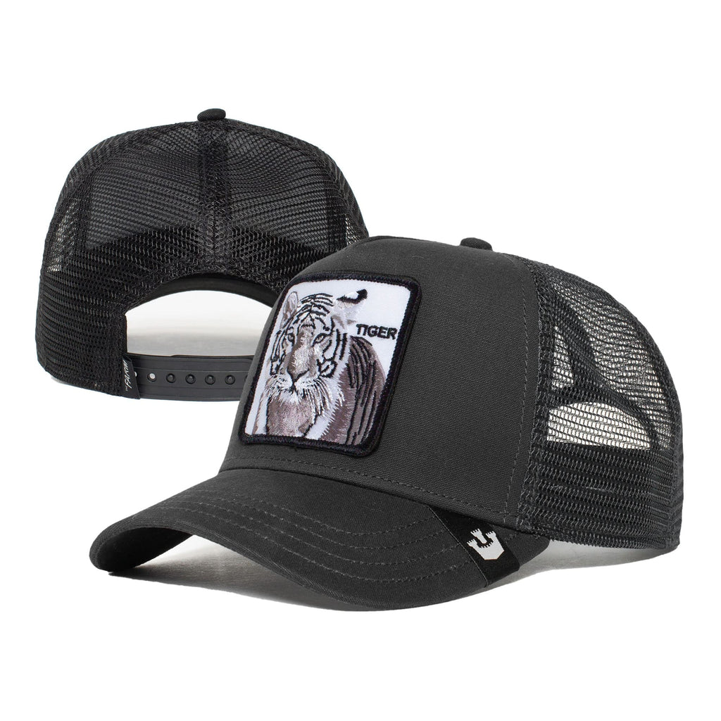 The Farm Unisex Original Adjustable Snapback Trucker Hat, Black (White Tiger), One Size. Goorin Bros