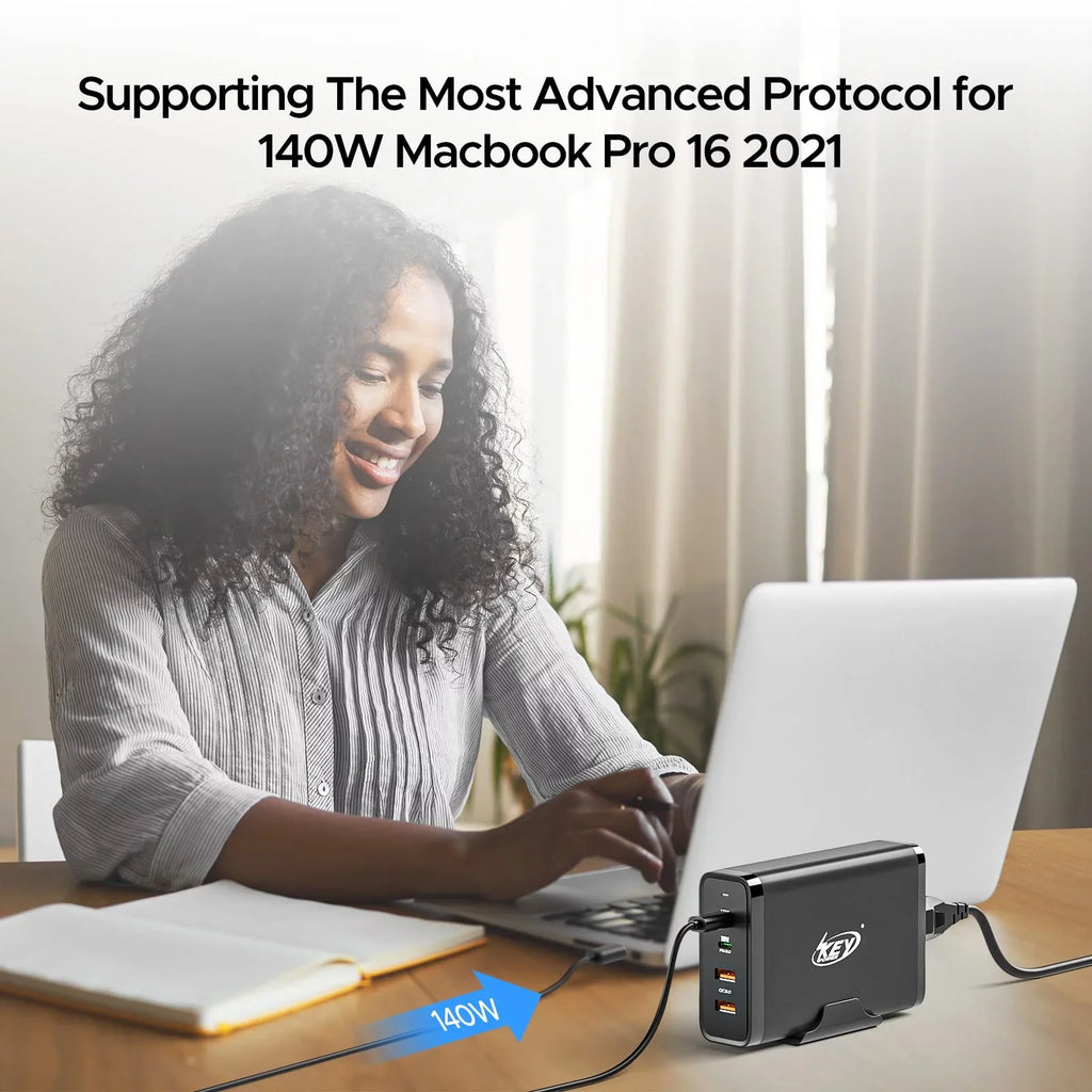 Key Power 245W USB C Charger Station, 140W PD 3.1 GaN Type C Power Adapter with 4Port Fast Charge for Macbook Air/ Pro 16",  XPS, iPad, iPhone, Galaxy, Steam Deck