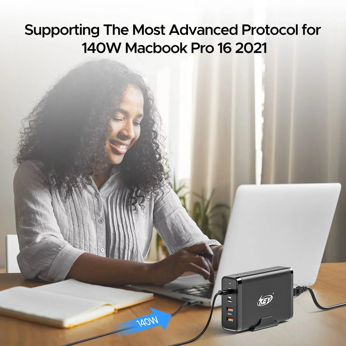 Key Power 245W USB C Charger Station, 140W PD 3.1 GaN Type C Power Adapter with 4Port Fast Charge for Macbook Air/ Pro 16",  XPS, iPad, iPhone, Galaxy, Steam Deck