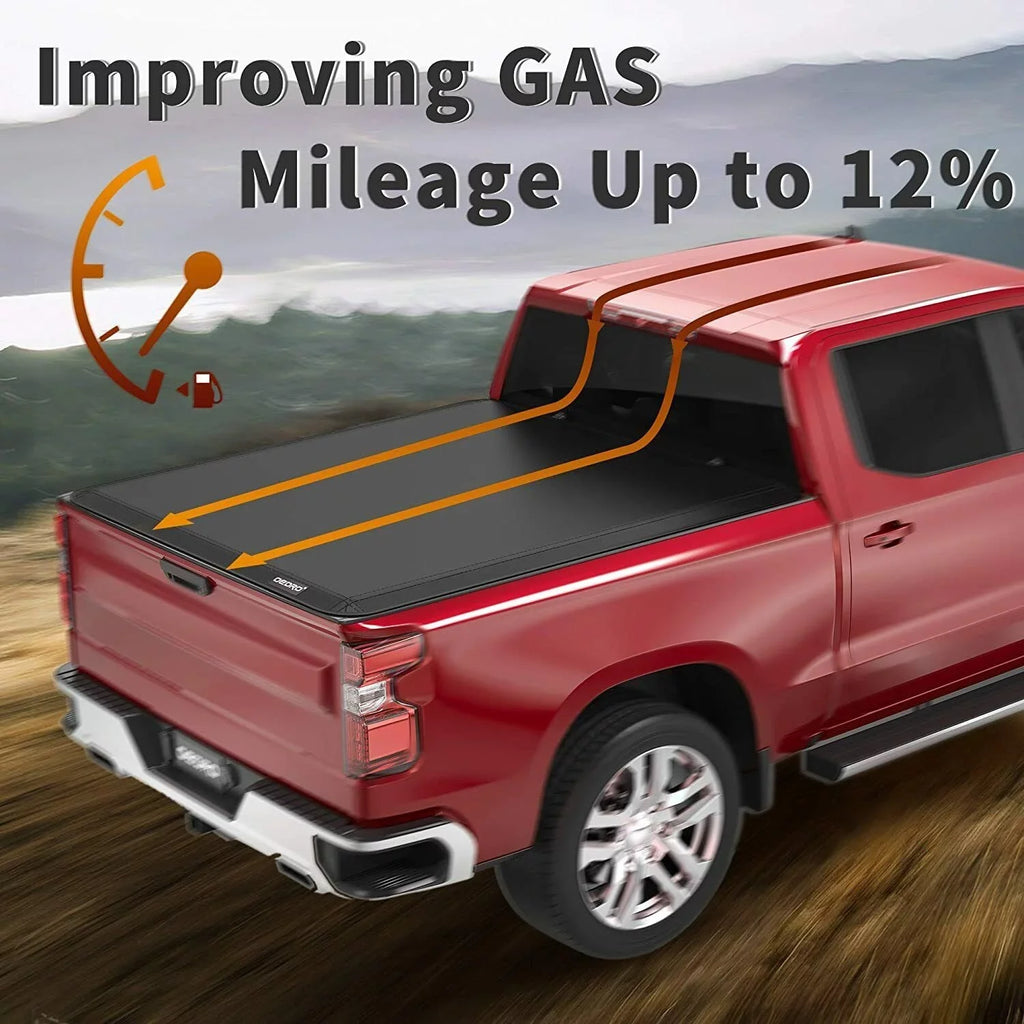 Ledkingdomus 8 Ft Soft Quad Fold Truck Bed Tonneau shield for 02-23 Dodge Ram 1500 /Ram 2500 3500