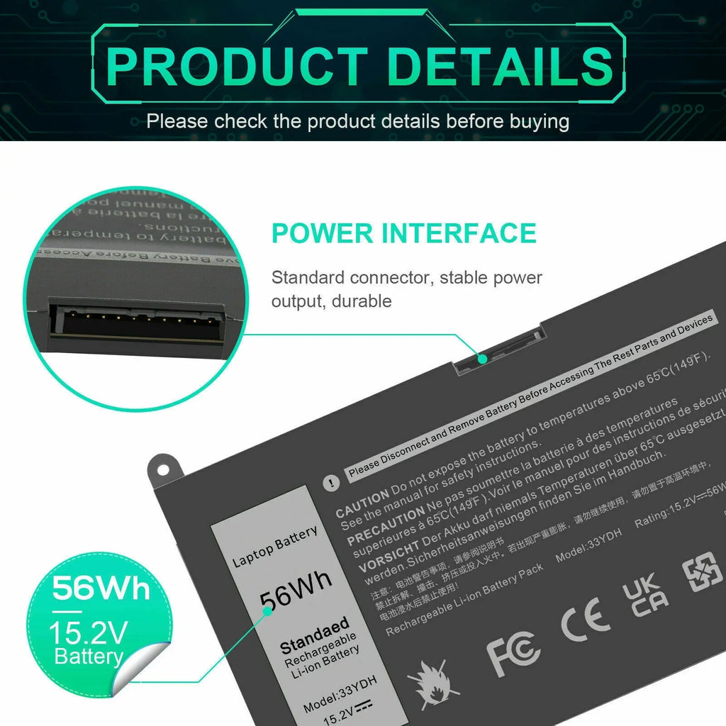 For  Latitude 3580 3590 Inspiron 7779 7786 Laptop 56Wh 4-Cell Battery 33YDH