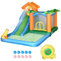 Outsunny 6-in-1 Tropical Inflatable liquid Slide Summer Theme Jumping Castle Includes Floating Ball Slide Trampoline Pool Cannon Climbing Wall with Carry Bag, Repair Patches and 450W Air Blower