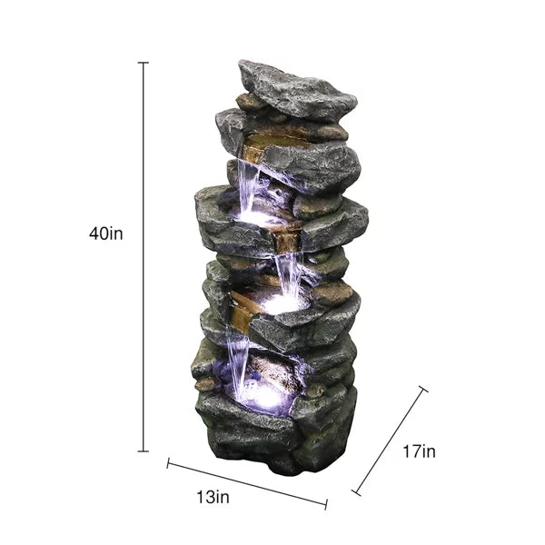 Fithood 40inches High Stacked Simulated Rock moisture Fountain with LED Lights