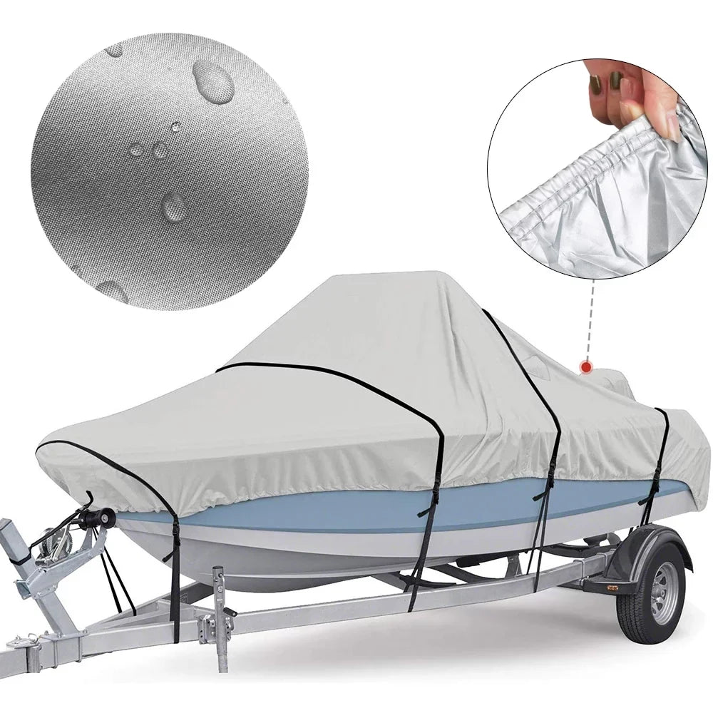 ship protector Yacht  Protection Waterproof Heavy Duty Silver Reflective 300D Oxford Fabric Anti-smashing Durable and Tear Proof Fits V-HULL TRI-HULL Runabouts and Bass Boats 11-13FT