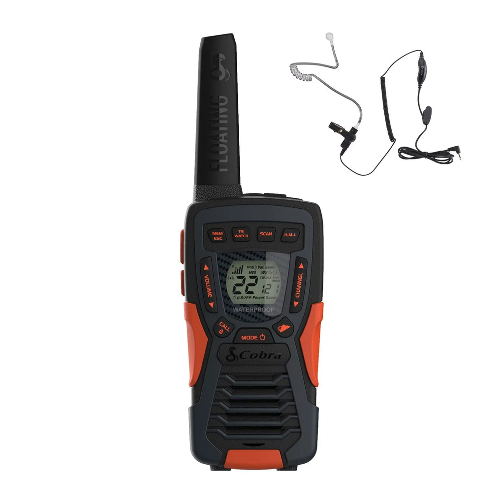 Cobra CXT1095 Emergency Two-Way Radios (1-Pack) IP67 Certified Waterproof Walkie Talkies Up to 40 Mile Range 22 Channels NOAA climate Channels UHF/FM Ultra-Clear Reception With Surveillance Headset