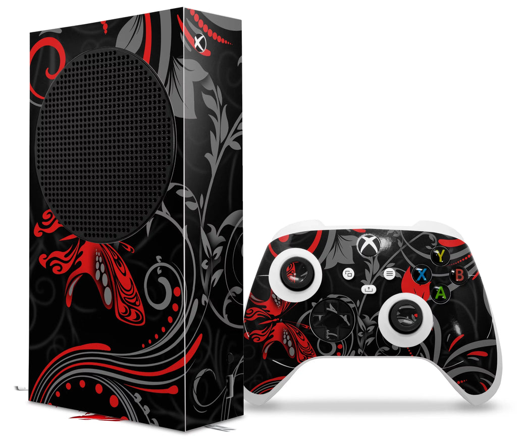 WraptorSkinz Skin Wrap matching with the 2020 XBOX Series S Console and Controller Twisted Garden Gray and Red (XBOX NOT INCLUDED)