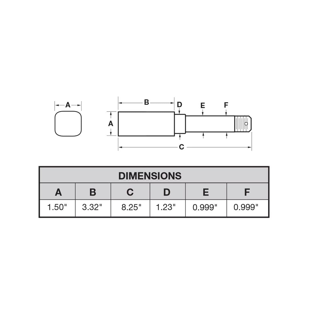 Square Stock - Trailer Axle Spindle For 1 Inch I.D Bearings