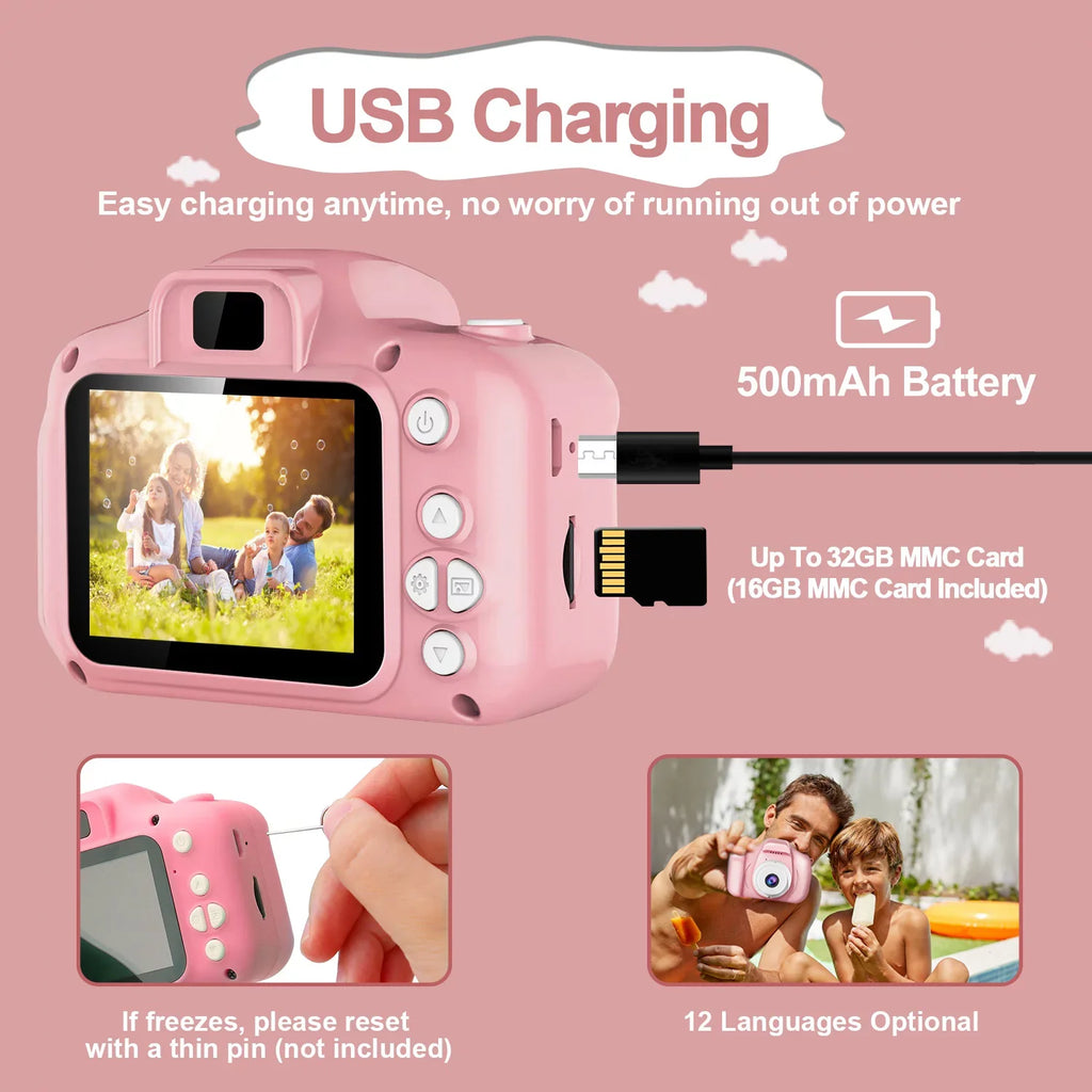 iMounTEK Kids Digital Camera with 2.0” Screen 12MP 1080P FHD Video Camera 4X Digital Zoom Games 32GB Card Supported Shockproof Child Camcorder for 3-10 Years Boys Girls