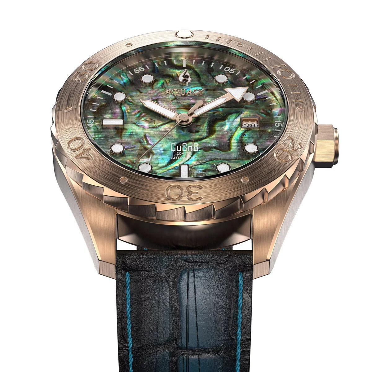 Aquacy Bronze CuSn8 Abalone Automatic Diver Watch BR.AB.8215.L - Screw Down 316L Stainless Case Back - 200M liquid Resistance - 40 Hours Approx Power Reserve Dive Swimming Wrist Watches For Men