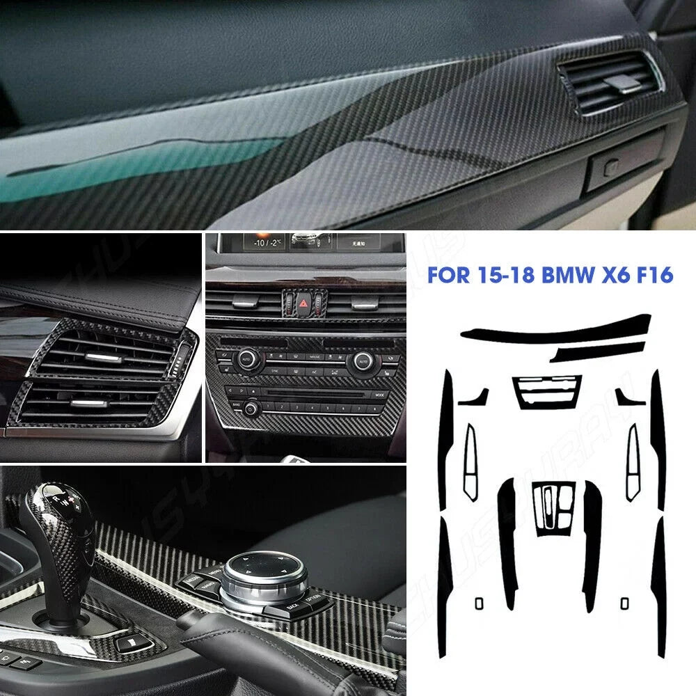 For  X6 F16 2015 2016 2017 2018 Black Interior wrap Trim  5D Carbon Fiber （For left-hand drive vehicles）