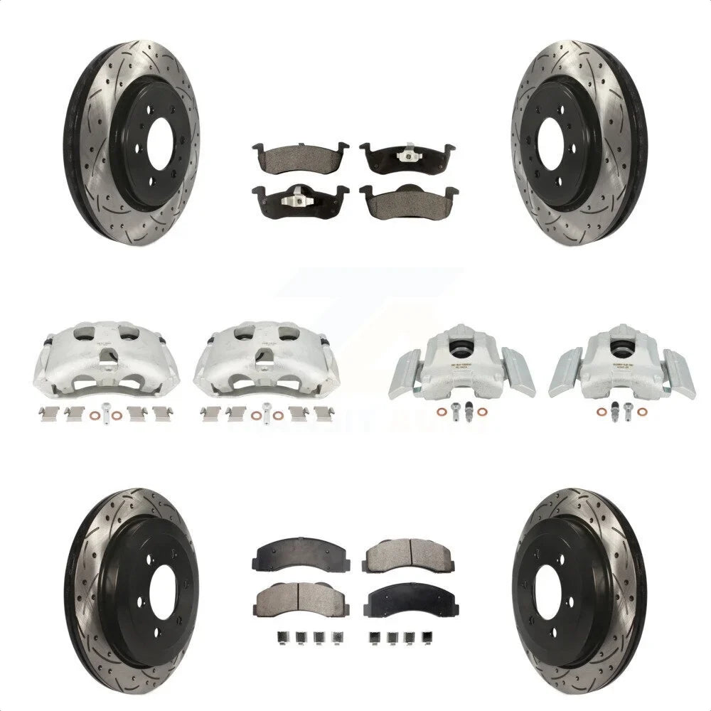 Transit Auto Front Rear Disc Brake Coated Caliper Drilled Slotted Rotors And Semi-Metallic Pads Kit (10Pc) For 2010-2017  Expedition Lincoln Navigator KCD-100317P