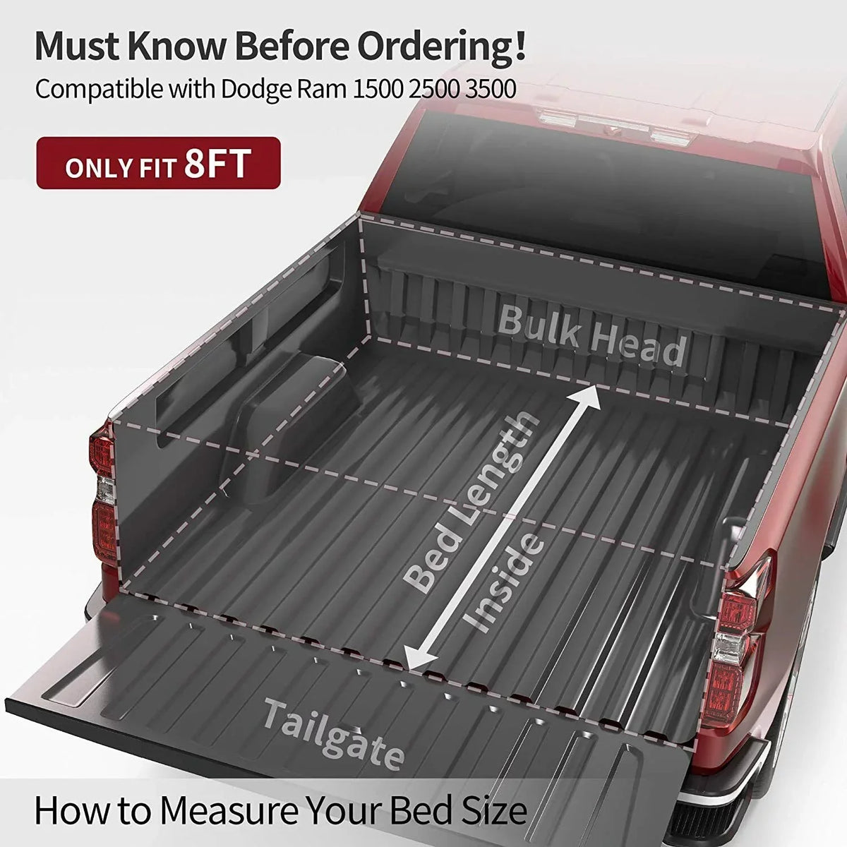 Ledkingdomus 8 Ft Soft Quad Fold Truck Bed Tonneau shield for 02-23 Dodge Ram 1500 /Ram 2500 3500