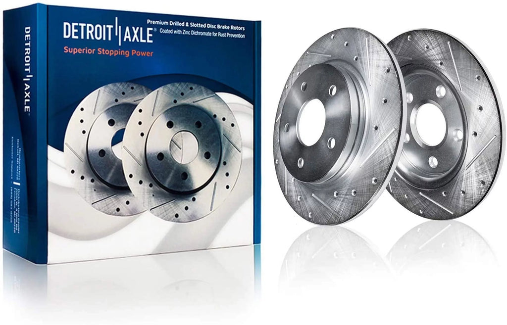Detroit Axle - Brake Kit for Dodge Grand Caravan Journey Chrysler Town & Country Volkswagen Routan 11.89" Front & 12" Rear Drilled Slotted Disc Brake Rotors Replacement Ceramic Brakes Pads