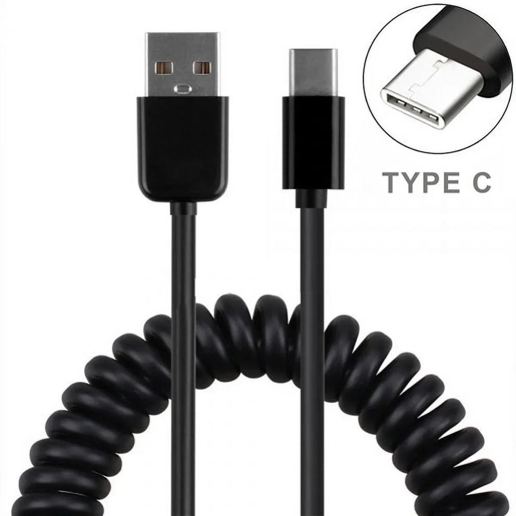 Type-C Coiled USB Cable w Holster Leather Case Belt Clip V1N for  Galaxy A20 -  Redmi Note 7, Mi Mix 2 9T 9 - ZTE Grand X4 X3, ZMax Champ, Blade X Spark, Axon 9 Pro, Max 2S