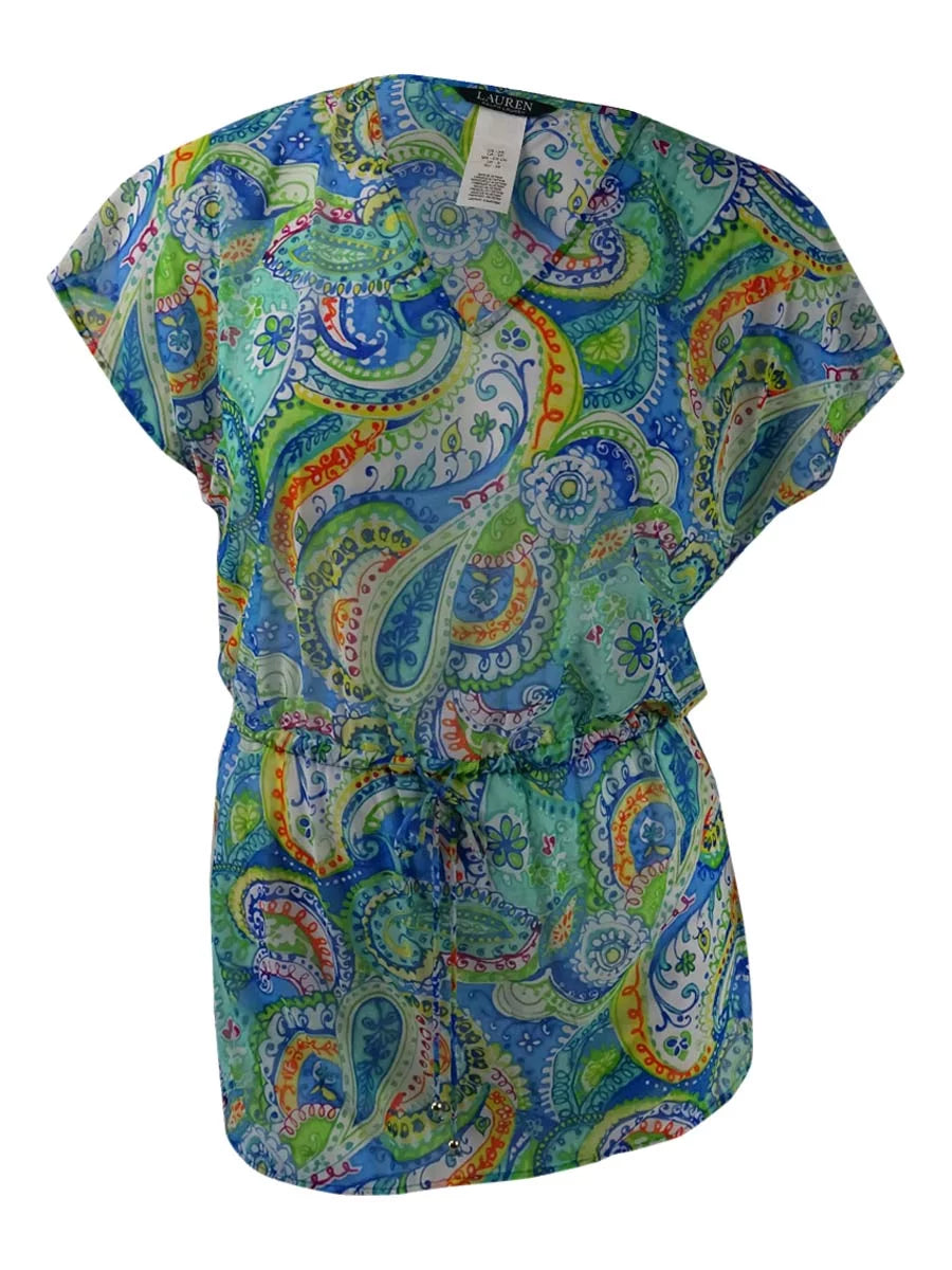 Lauren Ralph Lauren Women's Carnivale Paisley Mesh wrap-Up (Blue, M)