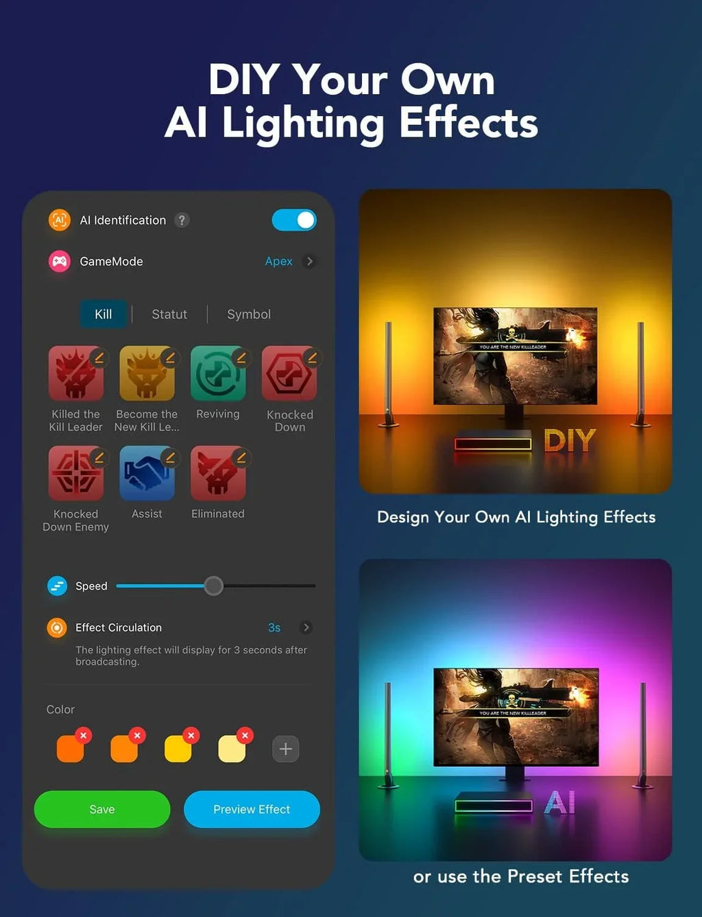 Govee AI Gaming Sync Box Kit, with Light Bars And Monitor Back Light, HDMI2.0 4K Gaming Box, RGBIC LED Light Strip for 27-34 inch Monitors, Works with Alexa, Google Assistant, and CEC, 3 HDMI In 1 Out