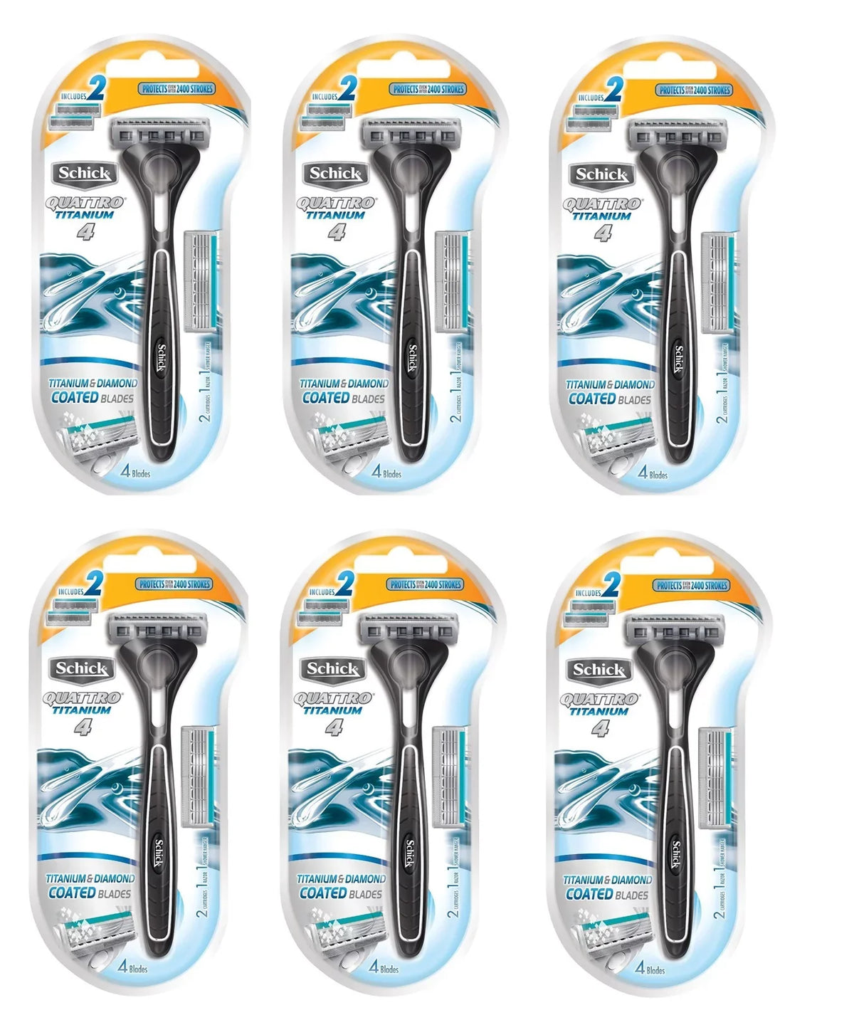 Schick Quattro Razor & Cartridges, Titanium Coated Blades, 1 Razor, 2 Cartridges (Pack of 6) + Schick Slim Twin ST for Sensitive Skin