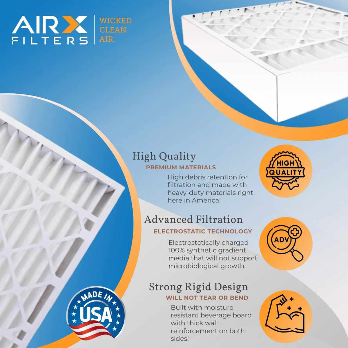 20x25x5 Air Filter MERV 8 Comparable to MPR 700 & FPR 5 suitable with Honeywell FC100A1037 Replacement Filter 2 Pack by AIRX FILTERS WICKED CLEAN AIR.