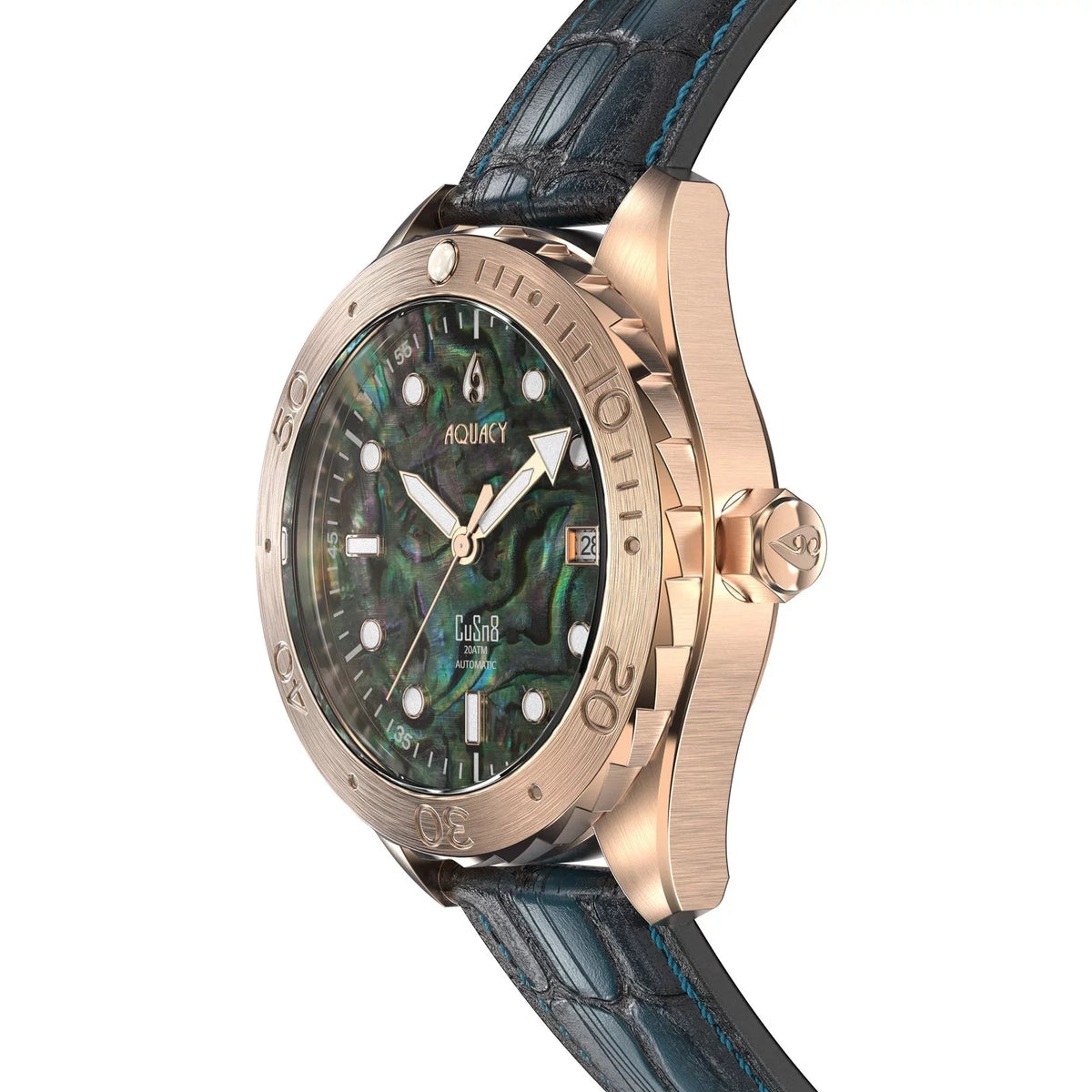 Aquacy Bronze CuSn8 Abalone Automatic Diver Watch BR.AB.8215.L - Screw Down 316L Stainless Case Back - 200M liquid Resistance - 40 Hours Approx Power Reserve Dive Swimming Wrist Watches For Men