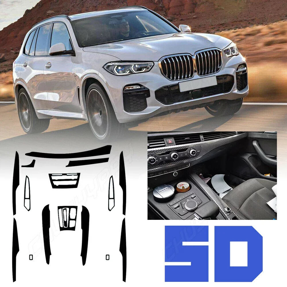 For  X6 F16 2015 2016 2017 2018 Black Interior wrap Trim  5D Carbon Fiber （For left-hand drive vehicles）
