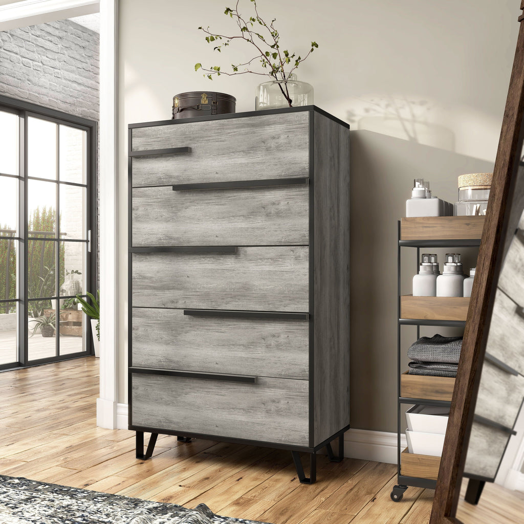 Denhour DH BASIC Modern Vintage Grey Oak 5-Drawer Chest by
