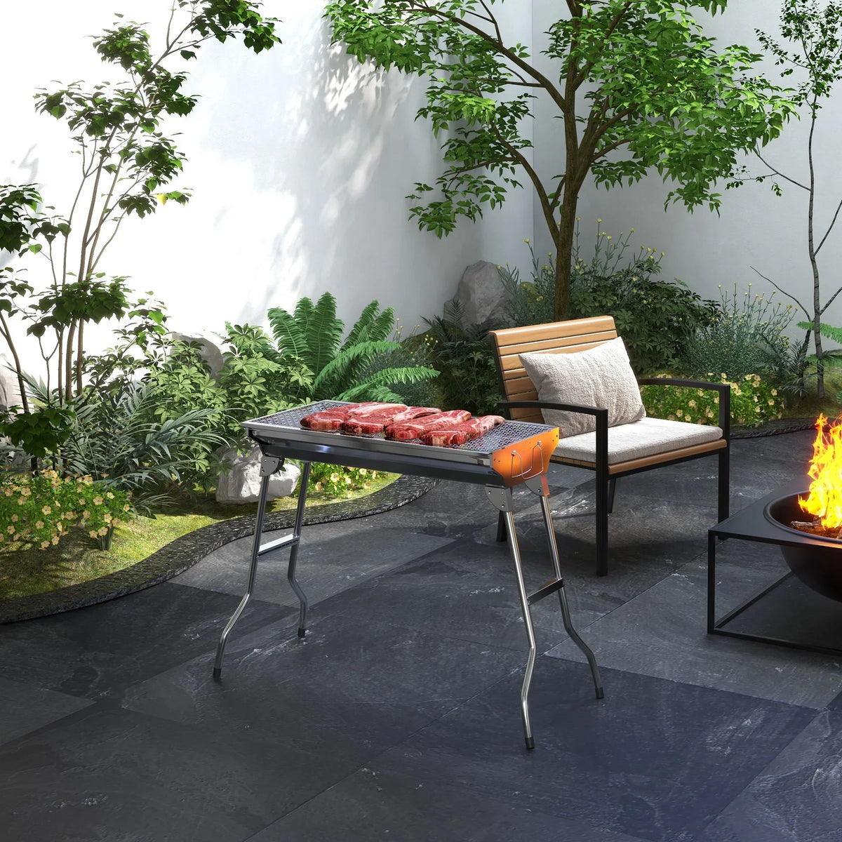 HQZX Portable Charcoal Grill,Stainless Steel Folding Outdoor BBQ Grill for Picnic,Party Grill Rack
