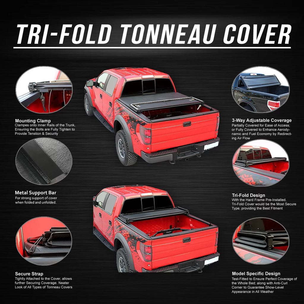 For 2009 to 2022 Dodge Ram 1500 2500 3500 6.5Ft Fleetside Bed Matte Black Soft Top Tri-Fold Adjustable Tonneau shield Kit