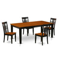 East West Furniture  Kitchen Table Set with One Quincy Dining Room Table & 4 Chairs - Black & Cherry - 5 Piece