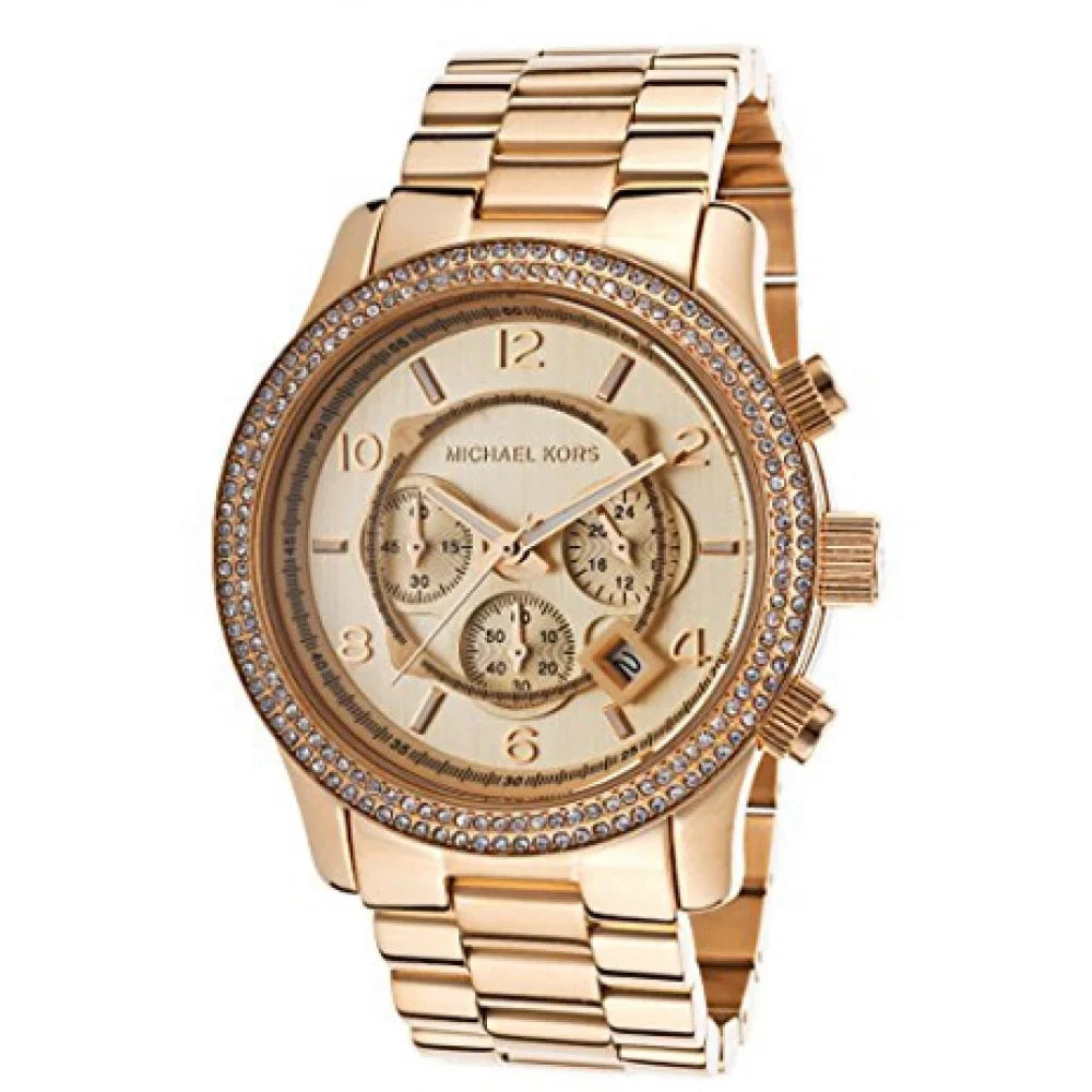 Michael Kors Rose Golden Stainless Steel Band, Case With Embedded Stones and Dial with Chronograph, Ladies Watch - MK5576