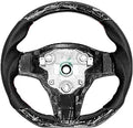 Cobra-tek Carbon Fiber Steering Wheel Forged appropriate with Tesla 3 2017 - 2018 - 2019 - 2020 - 2021 - 2022 - Red Stitches - Non-Slip and Protection - Hand-Saber