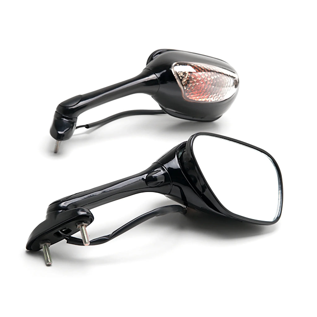 Krator Black Motorcycle Mirrors Turn Signals Left & Right suitable with 2005-2009 Suzuki GSXR 1000 / GSX-R1000